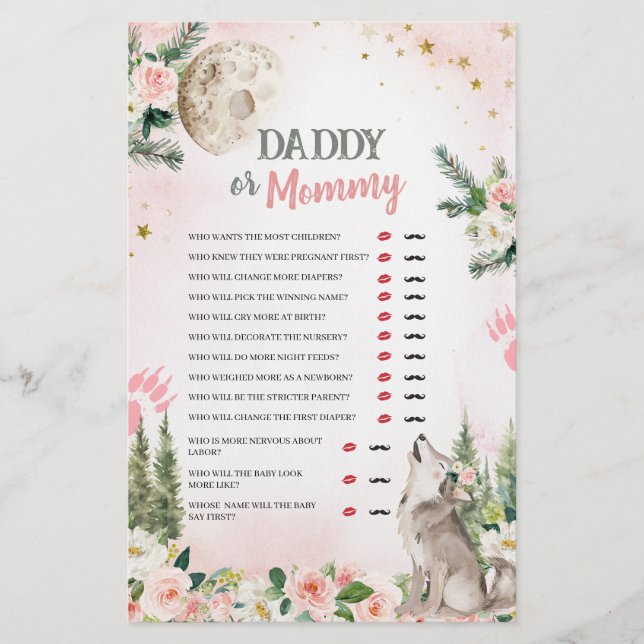 Papier Blush Pink Floral Moon Wolf Daddy or Mommy Games (Devant)