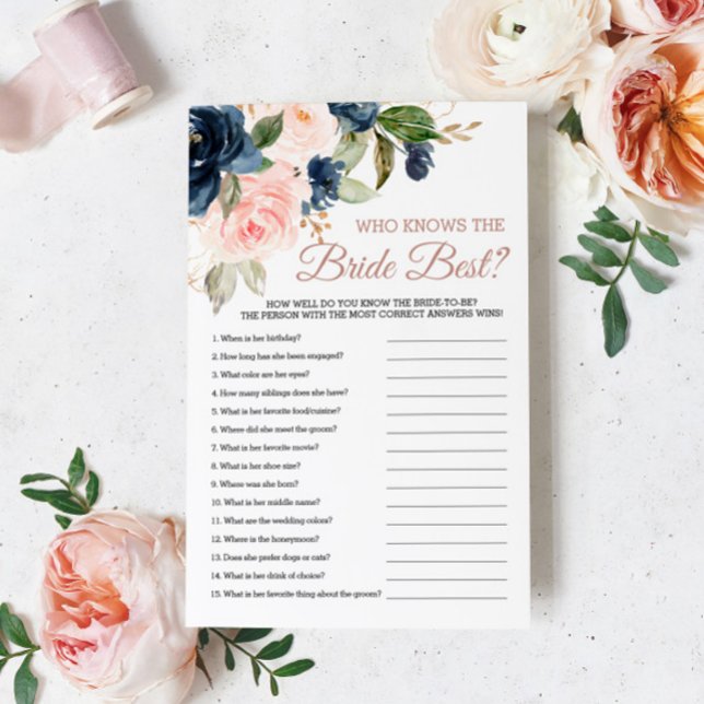 Papier Blush Pink & Navy Qui Connaît La Mariée Meilleur J (Créateur téléchargé)