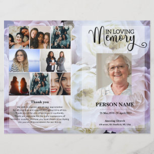 Papier Blush pink rose Funeral Program