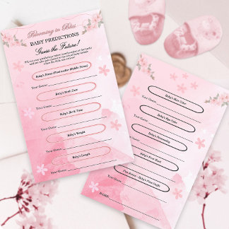 Papier Blush rose Fleur Baby shower Prédictions jeu amusa