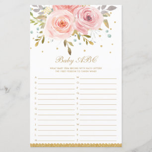 Papier Blush rose Floral Baby ABC Fun Baby shower Jeu