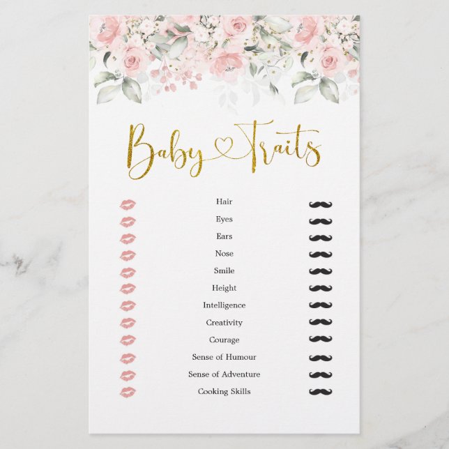 Papier Blush rose Floral Baby shower Baby Traits Jeu (Devant)