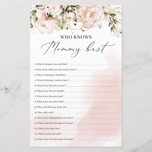 Papier Blush rose floral or qui connaît maman meilleur je (Devant)