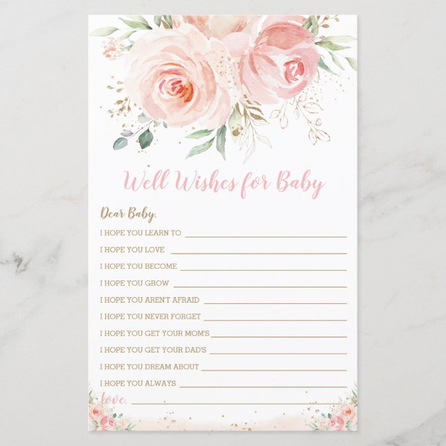 Papier Blush rose Floral Wings for Baby shower Game (Devant)