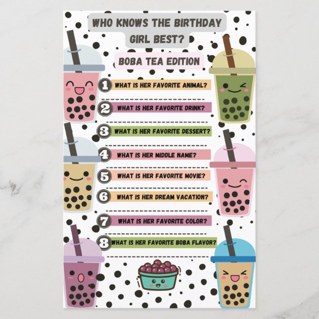Papier Boba Tea Anniversaire Fête Activité de jeu (Devant)