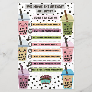 Papier Boba Tea Anniversaire Fête Activité de jeu