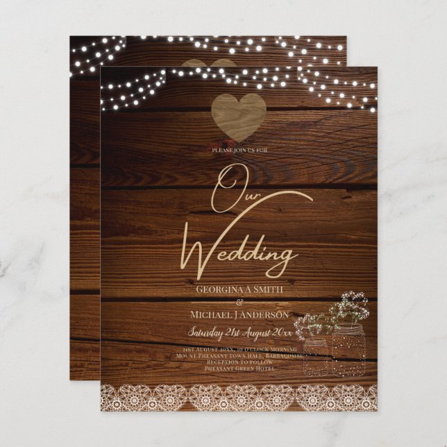 Papier Bocaux de Maçon Rustiques Lumières Dentelle Gypsop (Devant / Derrière)