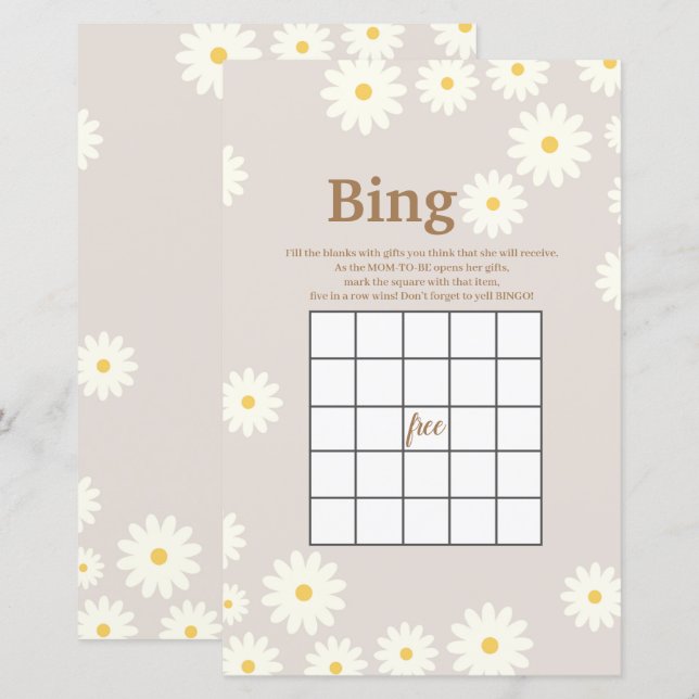 Papier Bohème blanc marguerite Aquarelle Bingo Jeu (Devant / Derrière)