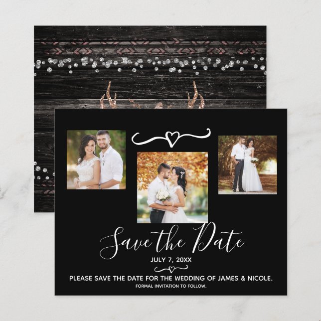 Papier Bohème Chic Bois Rustique Photo Mariage Enregistre (Devant / Derrière)