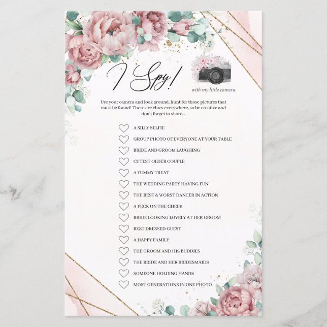 Papier Bohème floral roux eucalyptus cadre or I Spy (Devant)