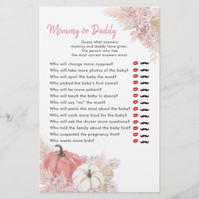 Papier Bohemian Fall in Love Citrouille maman ou papa (Devant)