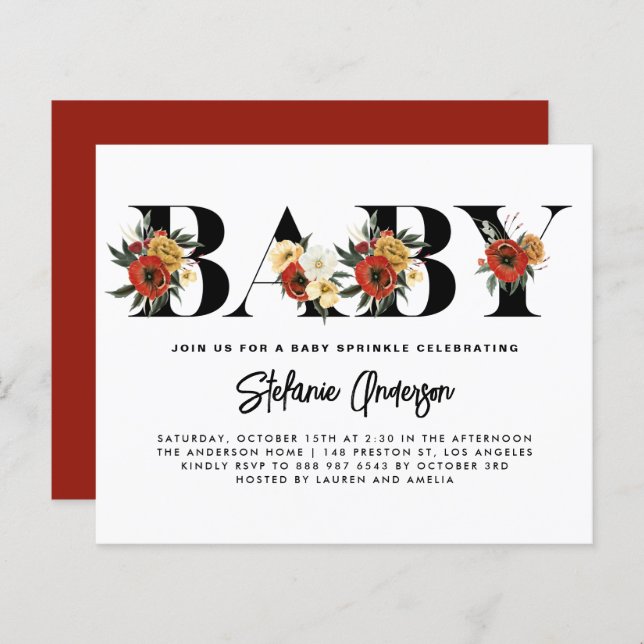 Papier Boho Anemone Botanical Baby Sprinkle Invitation (Devant / Derrière)