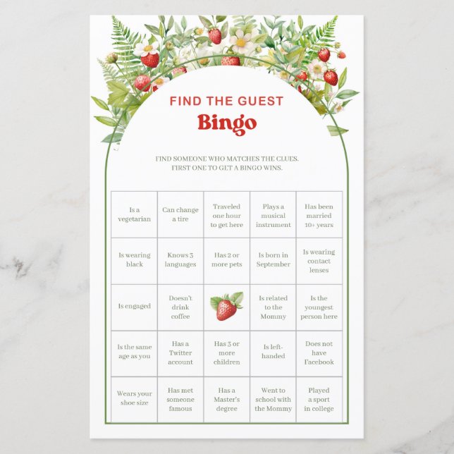 Papier Boho Arch Strawberry Trouver L'Invité Bingo jeu (Devant)