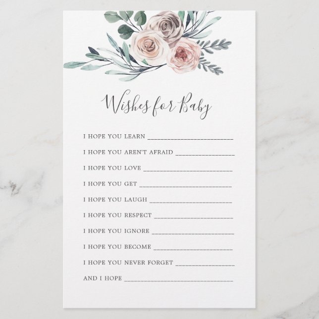 Papier Boho Baby shower Rose Wings Pour Baby Card (Devant)