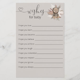 Papier Boho Bear Baby shower Wings For Baby Card