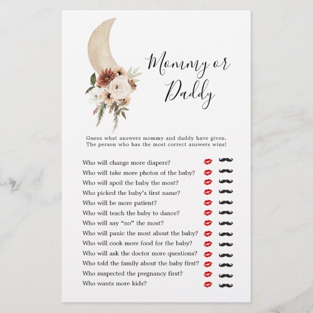 Papier Boho Beige Moon Baby shower maman ou papa (Devant)