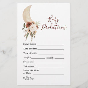 Papier Boho Beige Moon Baby shower prédiction bébé