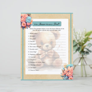 Papier Boho Blue Bear Baby shower Qui Connaît Mommy Game
