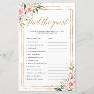 Papier Boho blush rose floral or trouver le jeu