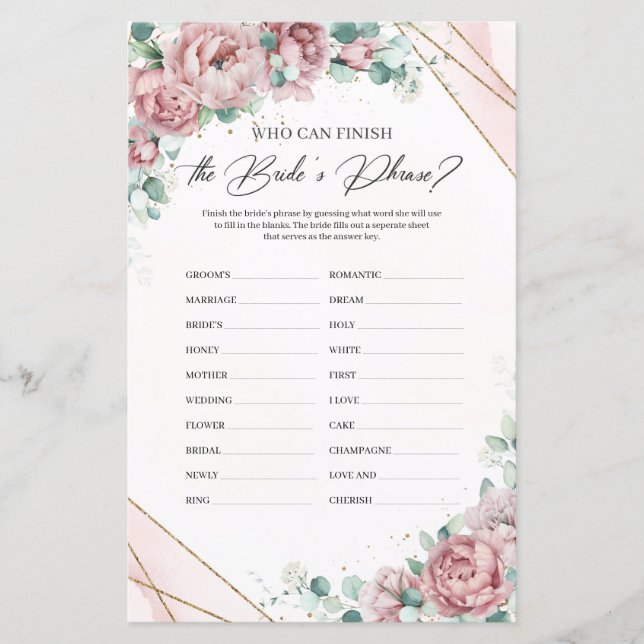 Papier Boho Blush roses qui peuvent terminer la phrase de (Devant)