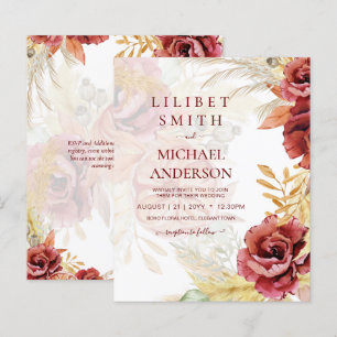 Papier BOHO Bourgogne Rose Pampas Mariage