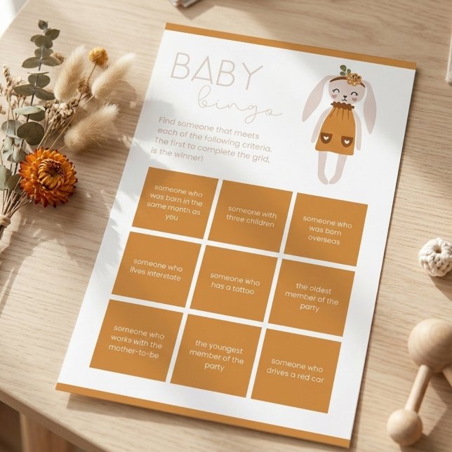 Papier Boho Bunny Floral Baby Shower Activity (Baby shower bingo game)