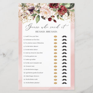 Papier Boho Burgundy Floral Il A Dit Qu'Elle A Dit Game