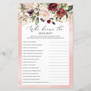 Papier Boho Burgundy Floral Qui Connaît Bride Meilleur Je