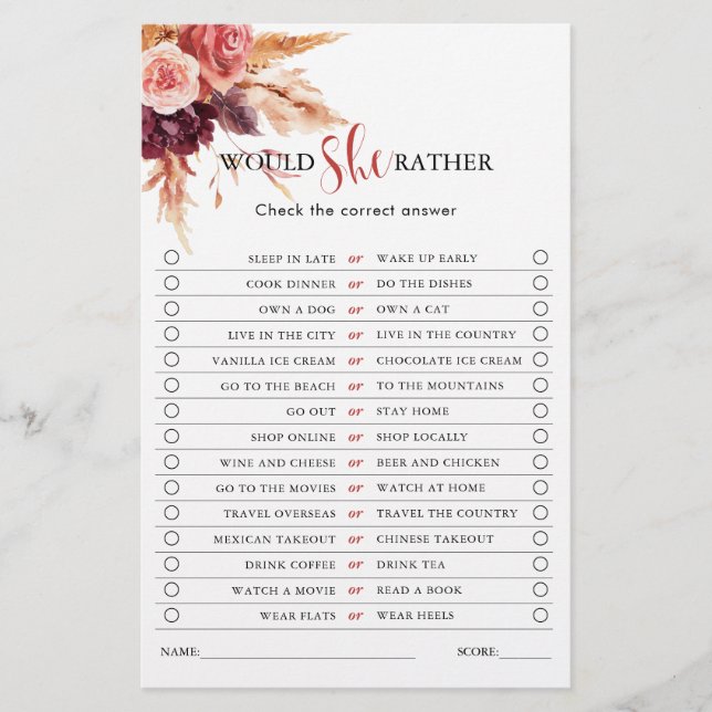 Papier Boho Burgundy Terracotta Jeu de Fête des mariées F (Devant)