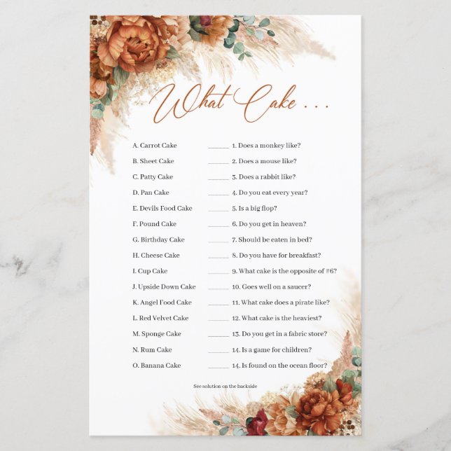 Papier Boho Burn orange cuivre floral pampas What Cake (Devant)