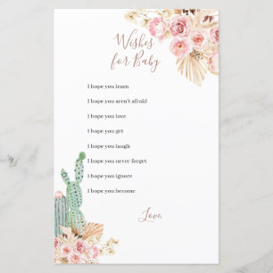 Papier Boho Cactus Fleurs roses Voeux pour Baby Game