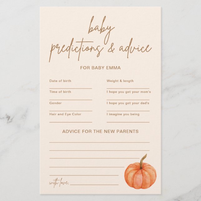 Papier Boho Citrouille Baby shower Prédictions Conseils J (Devant)