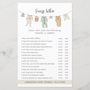Papier Boho Clothesline Devine Qui baby shower le jeu