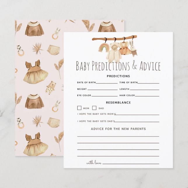 Papier Boho Clothesline Girl Baby Predictions et conseils (Devant / Derrière)