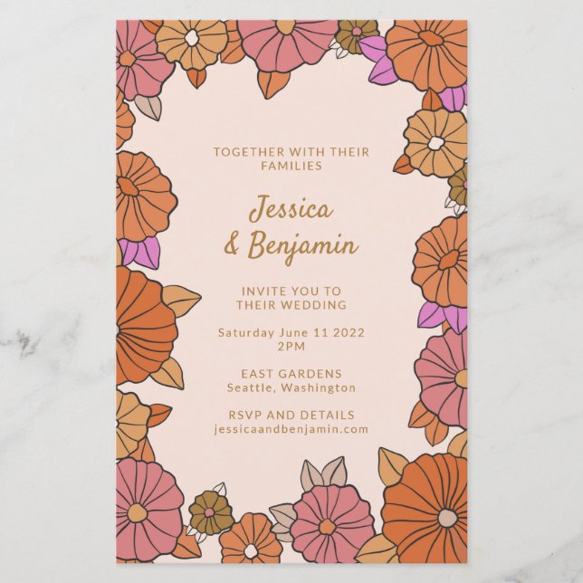 Papier Boho coloré budget brûlé Orange Mariage floral (Devant)