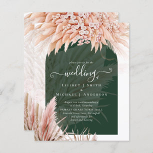 Papier Boho Coral Pampas Grass Green Mariage