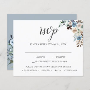 Papier Boho Dusty Blue Beige Fleurs Script Mariage RSVP
