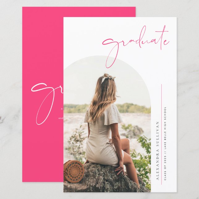 Papier Boho Dusty Blue Minimalist Arch Photo Graduation (Devant / Derrière)