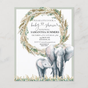 Papier Boho Elephant Mère Pampas Baby shower en herbe