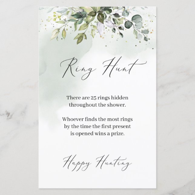 Papier Boho Eucalyptus feuillage verdoyant Ring Hunt game (Devant)