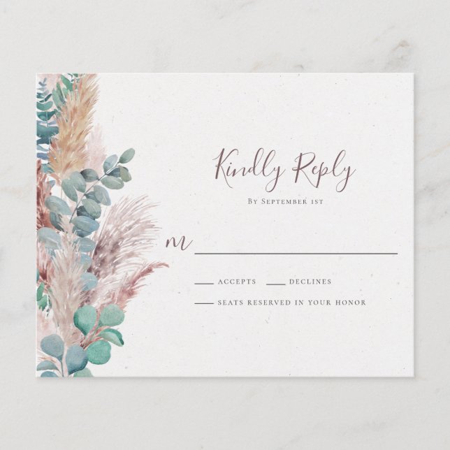 Papier Boho Eucalyptus Naturel Pampas Mariage Grass RSVP (Devant)