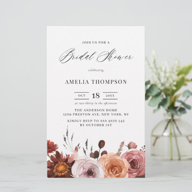 Papier Boho Fall Flowers Bridal Shower Invitation (Debout devant)