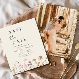 Papier Boho fleur sauvage Beige Photo Enregistrer la date