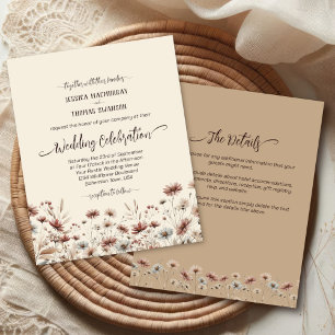 Papier Boho Fleur sauvage BUDGET Wedding Inviter avec/ Dé