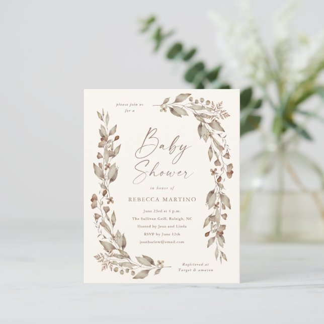 Papier Boho Fleur sauvage Élégant Baby shower budgétaire (Debout devant)