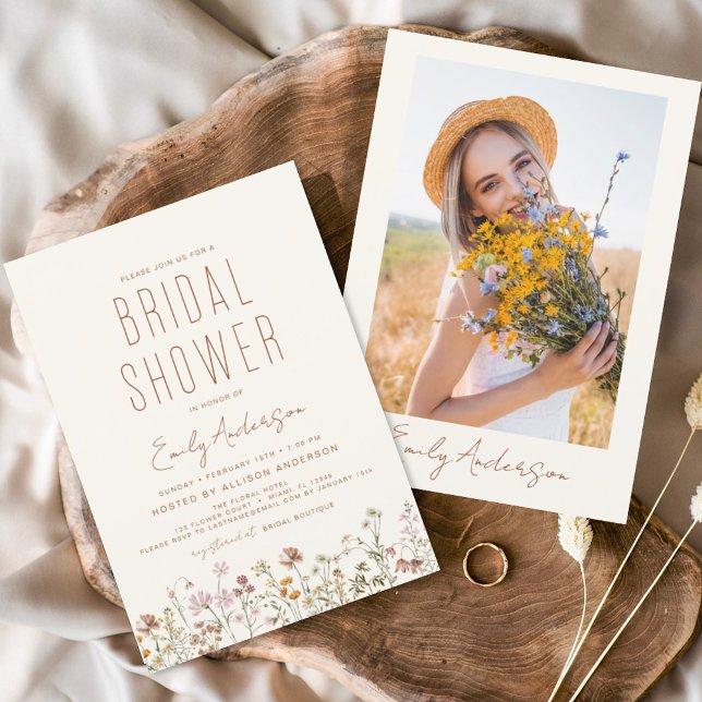Papier Boho Fleur sauvage Fête des mariées Photo Invitati (Créateur téléchargé)