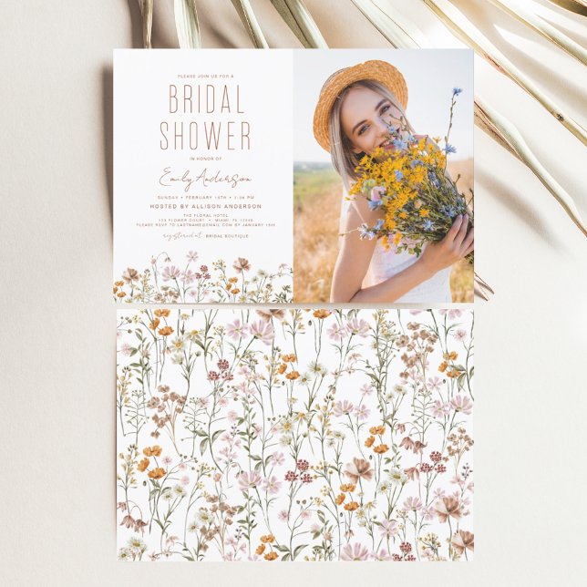 Papier Boho Fleur sauvage Fête des mariées Photo Invitati (Créateur téléchargé)