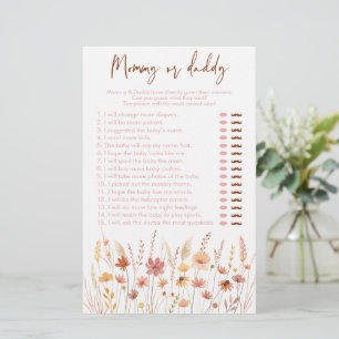 Papier Boho Fleurs sauvages maman ou papa Baby shower jeu