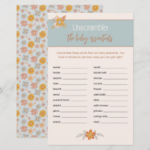 Papier Boho Floral Baby shower Word Scramble Jeu