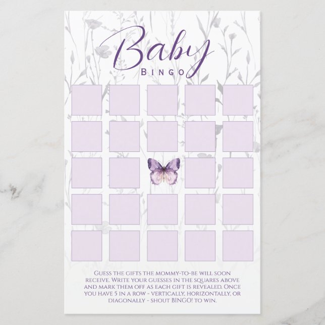 Papier Boho Floral Butal Baby shower Bingo Game Card (Devant)